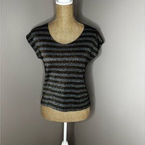 Vintage Vicky Vaughn Sparkly Gold and Silver Striped Women's Blouse